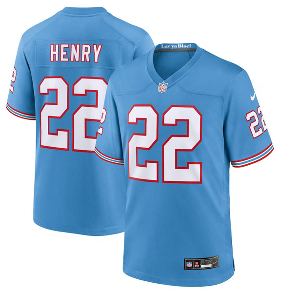Men's Tennessee Titans #22 Derrick Henry Light Blue Throwback Player Stitched Game Jersey Men's Tennessee Titans #22 Derrick Henry Light Blue Throwback Player Stitched Game Jersey